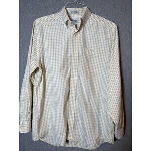 L.L.Bean Men's Yellow Blue Plaid Gingham Button Down Shirt 100% Cotton 15.5 33